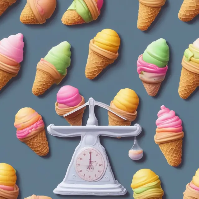 Balanced scales with ice cream cones and interconnected price indices to maintain financial equilibrium