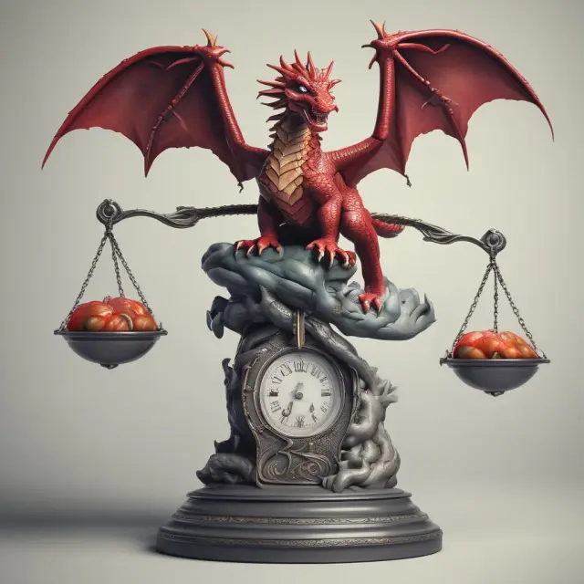 A dragon symbolizing inflation holds two scales representing advantages and disadvantages of indexation.