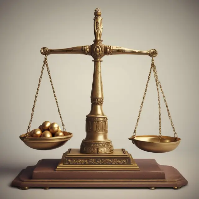 Ancient scale balancing gold weights representing inflation rates, symbolizing the importance of maintaining stable price ratios