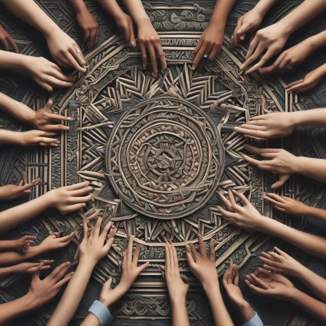 Hands of various investors weaving a tapestry representing the benefits and diversity of investing in index funds