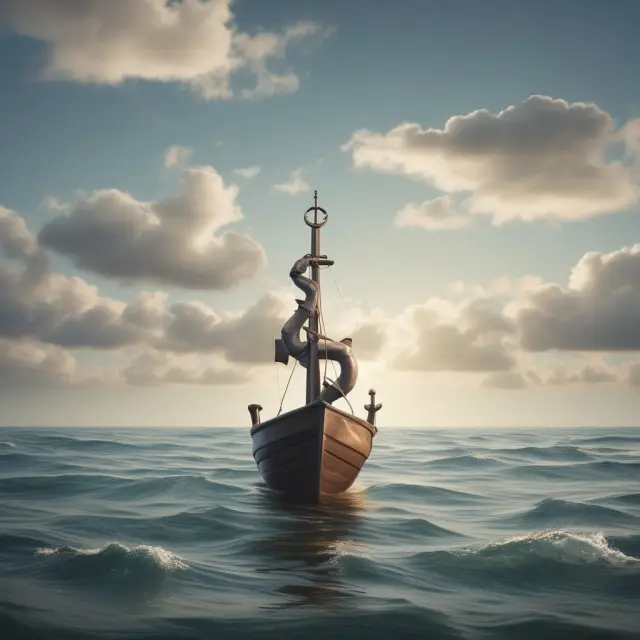 Investor sailing on a tranquil sea with an index fund anchor, illustrating successful long-term investing practices