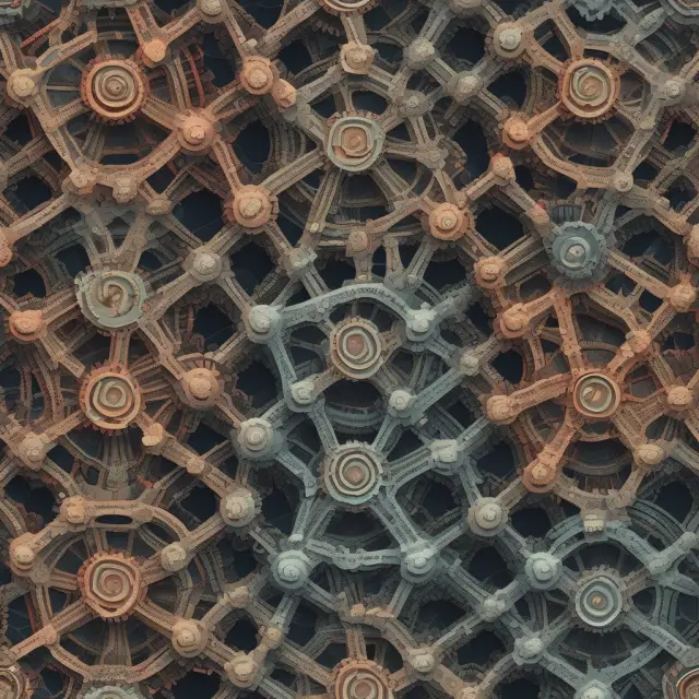 Colorful gears symbolizing S&P 500, Dow Jones, and Nasdaq-100 index futures interconnected in a kaleidoscope