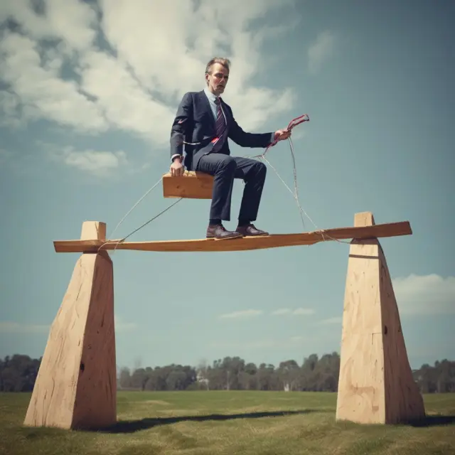 A trader balances on a seesaw with index futures contracts on one side and a stock portfolio on the other, illustrating the concepts of hedging and speculation.