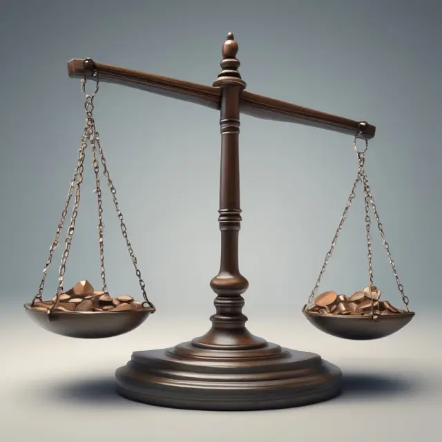 A scale with one pan representing the advantages (hedging, diversification) of index futures and the other pan holding the risks (margin requirements, leverage, volatility, complexity).