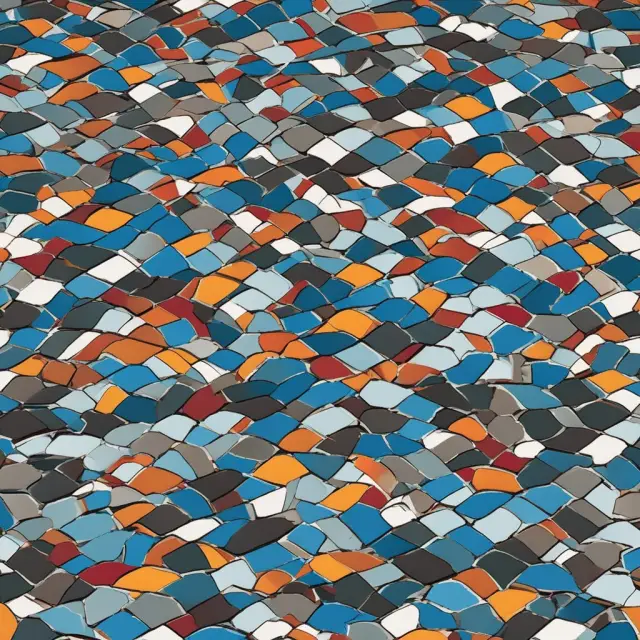 A colorful, intricate mosaic with various indices symbolically representing fundamentals (financial ratios) and dividends growth filters in customized tracker funds