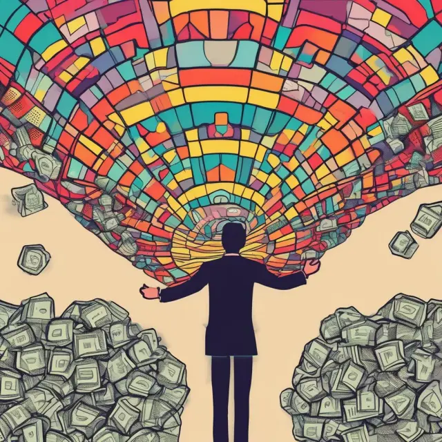 An investor holding a kaleidoscope filled with different inflation rates, symbolizing the risks and considerations of investing in index-linked bonds