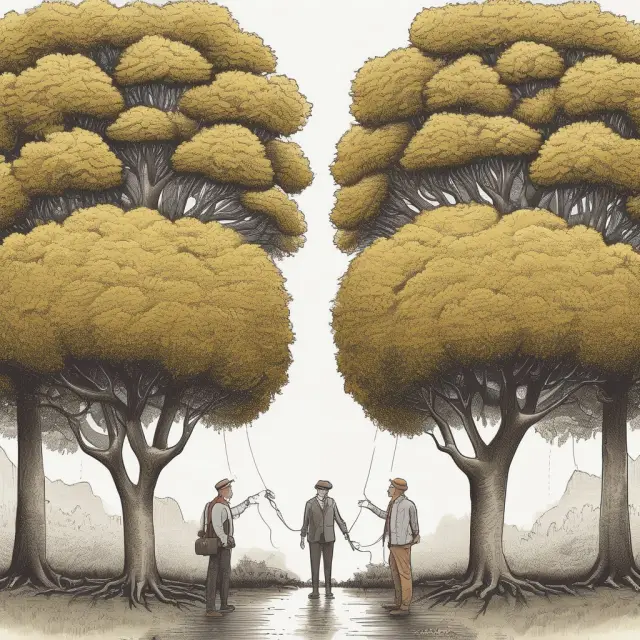 Golden threads symbolizing real returns of index-linked bonds contrasting with standard nominal bond tree growth