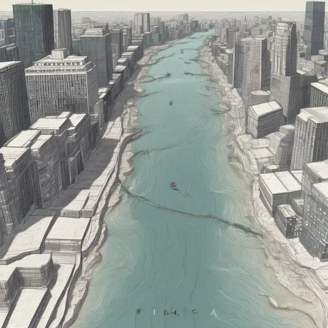 A serene river representing indicative net asset value (iNAV), its waters continuously flowing and evolving to reflect intraday financial changes