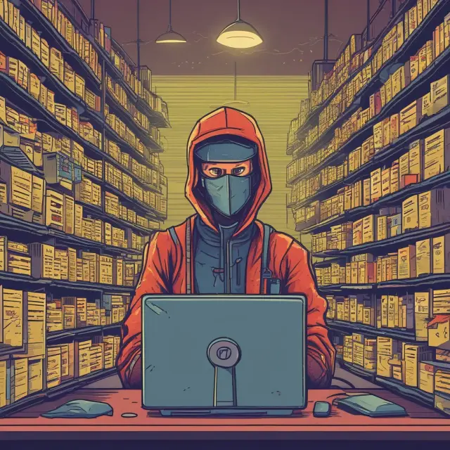 A cybersecurity guardian safeguarding against a sea of phishing emails with suspicious flags and urgent calls to action
