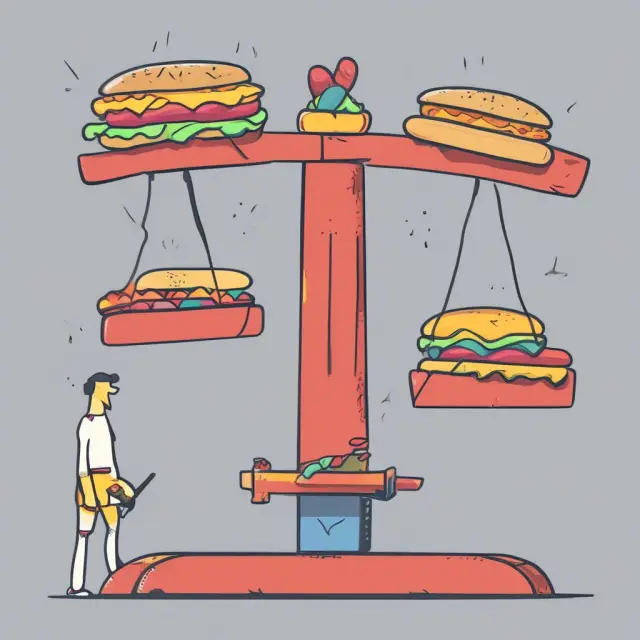 Person balancing on a seesaw, swapping hot dogs and hamburgers based on changing utility levels