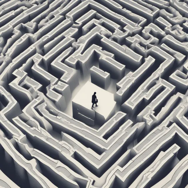 Vivid image of a complex maze made from loan documents, symbolizing indirect loans