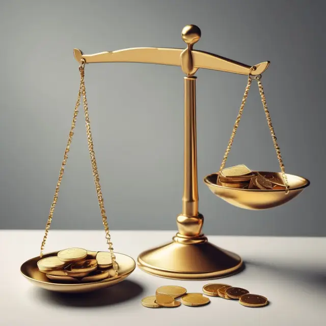 A pair of golden scales with net income on one side and cash flows on the other, symbolizing the indirect method