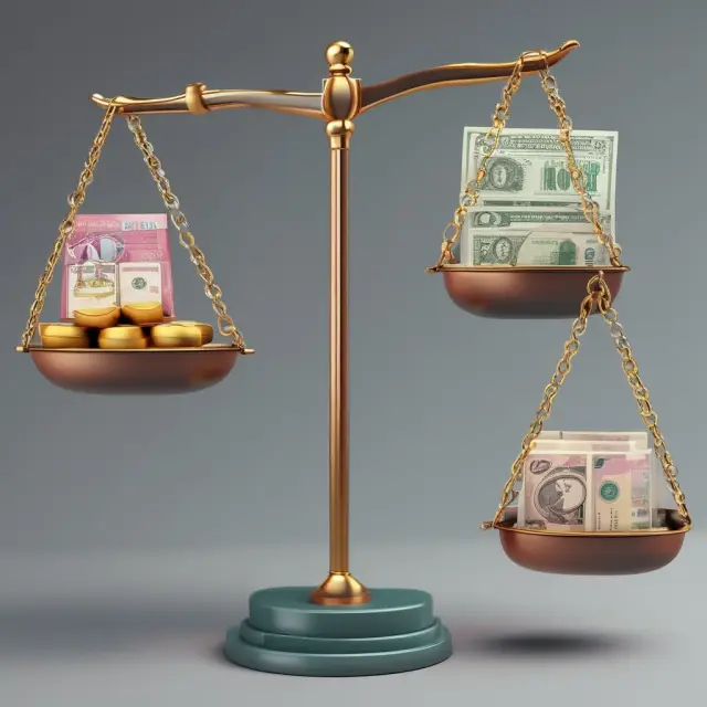 A pair of scales with net income as the weight, holding various non-cash items to represent the advantages and disadvantages of using the indirect method in cash flow statements
