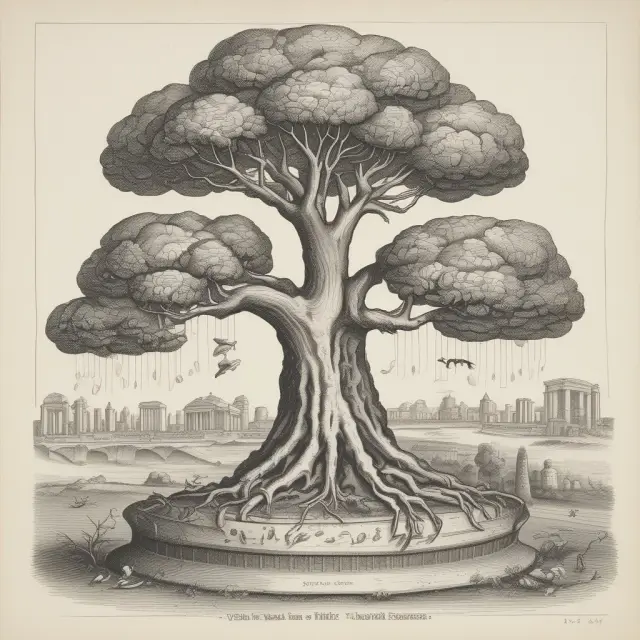 An illustration of state-chartered industrial banks, with their roots intertwining commerce and finance