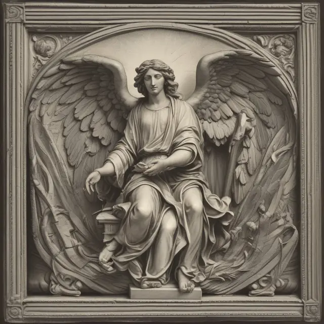 An ethereal ICBA guardian angel shielding a stack of gold coins (representing banking funds) from industrial bank charter applications by fintechs