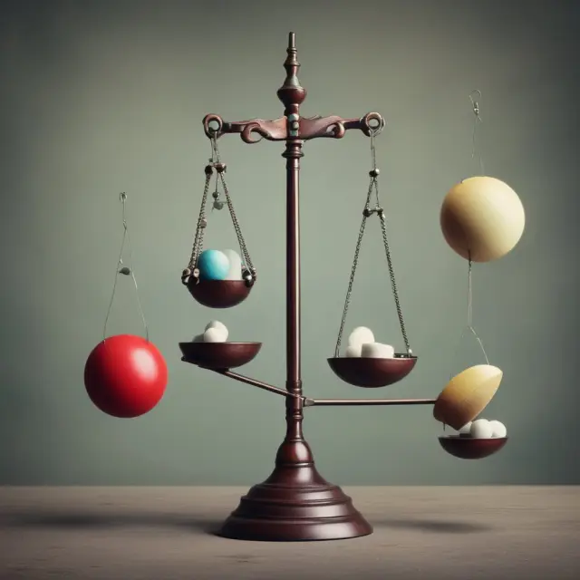 Two jugglers balancing competing interests: one holding a scale with increased competition symbols, the other with regulatory oversight symbols