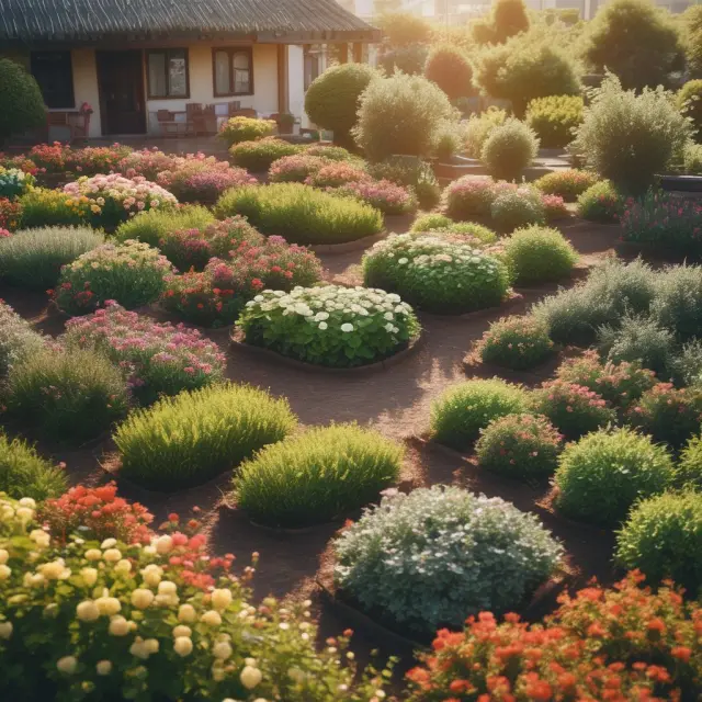 Image of a flourishing garden with individual stocks, mutual funds, and ETFs as various flowers growing alongside each other, emphasizing diversified investment strategies in industrial goods.