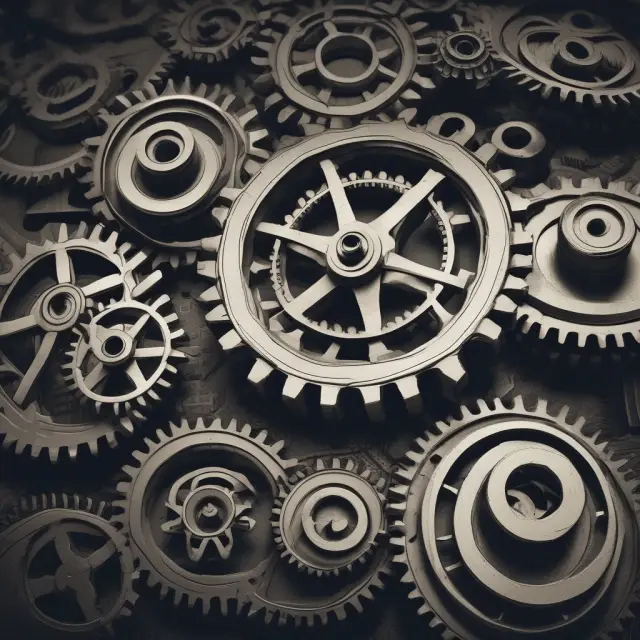 Gears representing industrial goods sector interlocking and driving an economic engine