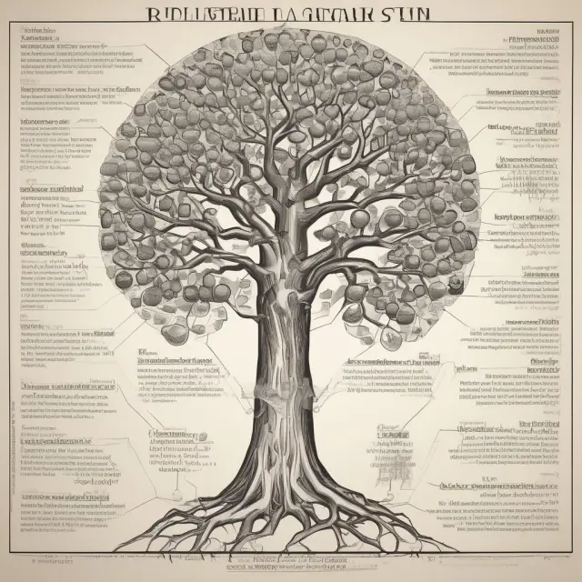 A tree representing the Industrial Organization Society with various economists as branches bearing knowledgeable fruits