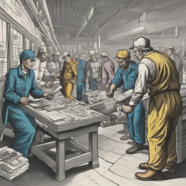 Illustration of government implementing tariffs to protect industries and labor laws for worker