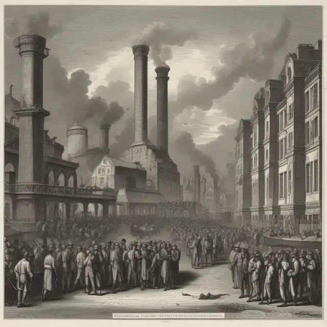 Steam engine, spinning jenny, entrepreneur, urban cityscape, and population growth interacting to ignite industrialization