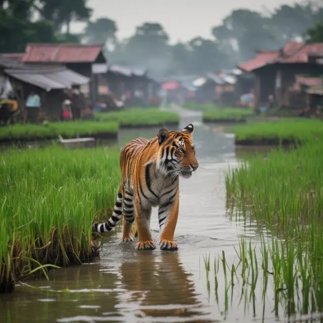 Asian Tigers transitioning from rural landscapes to urban industrial hubs, symbolizing post-war economic growth