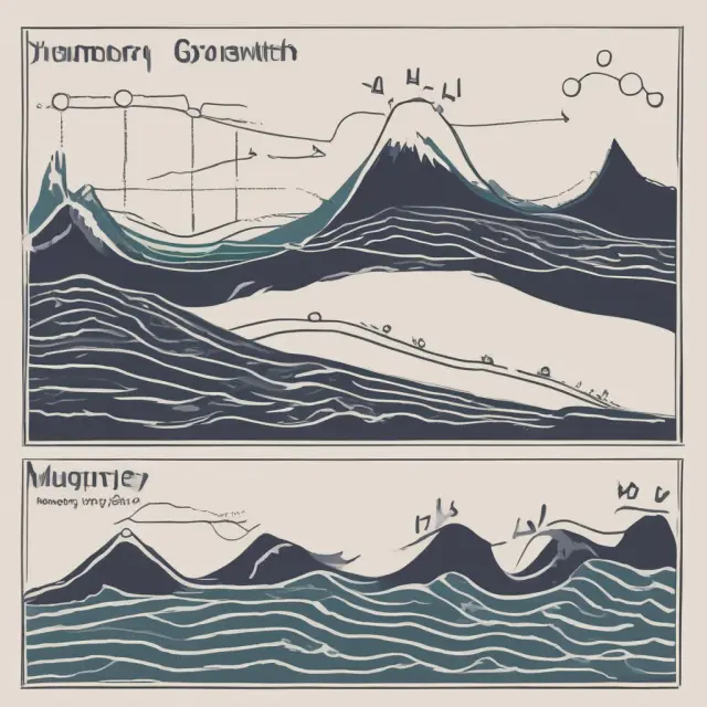 Visualizing industry growth phases: Waves for expansion, peak (maturity), contraction, and trough (recovery) to help guide investment decisions.