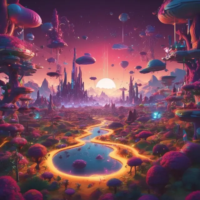 Visualization of metaverse and Web3 shaping the future economic landscape with industries and businesses in a dynamic, interconnected environment