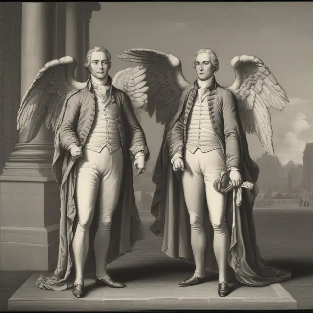 Alexander Hamilton and Friedrich List sheltering infant industries from foreign competition, symbolizing protectionist measures.