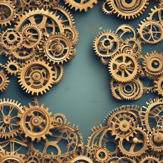 Two continents connected by gears, representing free trade and the growth of infant industries