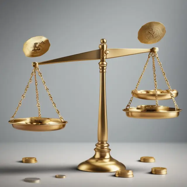 Gold scales balanced with coins and bills represent CPP (left) and CCA (right), with inflation rates in the background