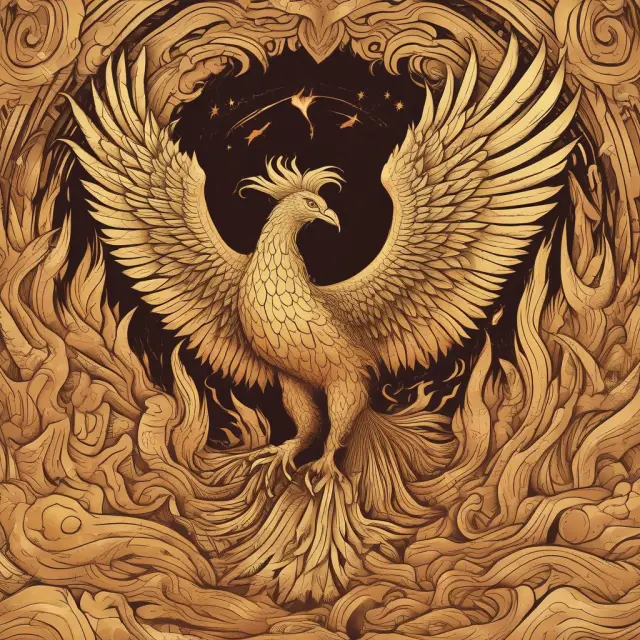Golden Phoenix rising from fire, representing gold