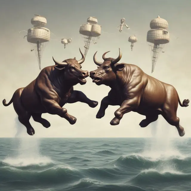 Bull and bear figures engaging in an inflation swap to illustrate the transfer of inflation risk