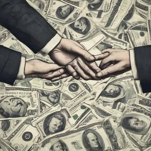 An image of two hands exchanging currency flows against a backdrop of economic charts, illustrating the roles of payers and receivers in an inflation swap