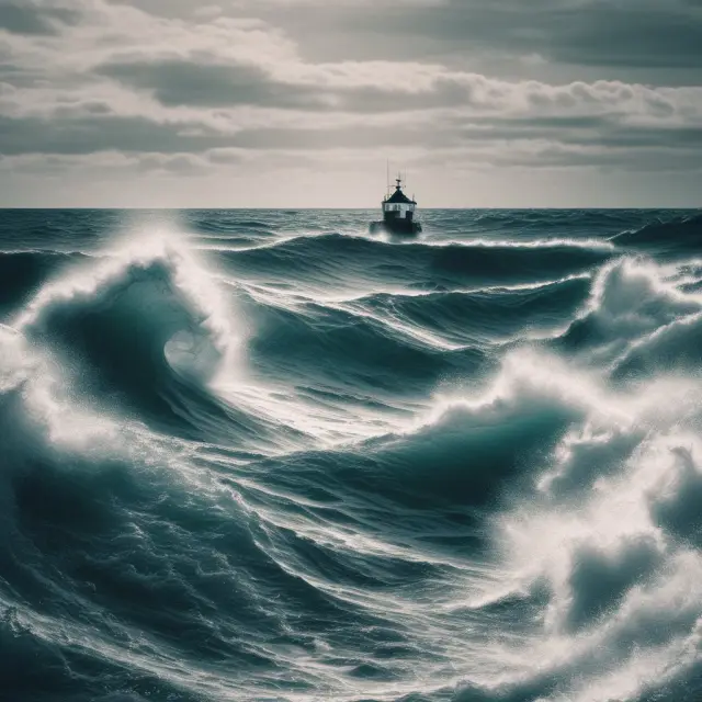A sailor bravely steers through tumultuous waves symbolizing market risks in inflation swaps, while navigating counterparty and operational risks in this SEO-optimized image.