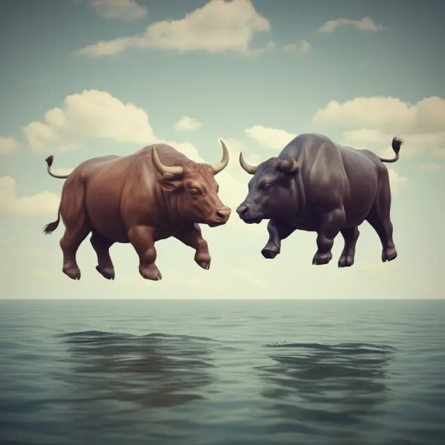 Bull and bear engaging in an inflation swap transaction, representing effective handling of inflation risk with a combination of fixed and floating payments.
