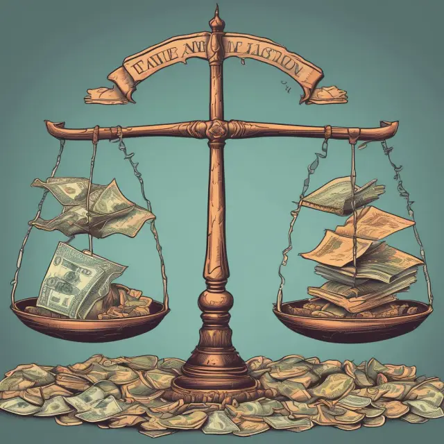 A mythical scale balancing taxes and inflation, representing the different mechanisms that impact purchasing power