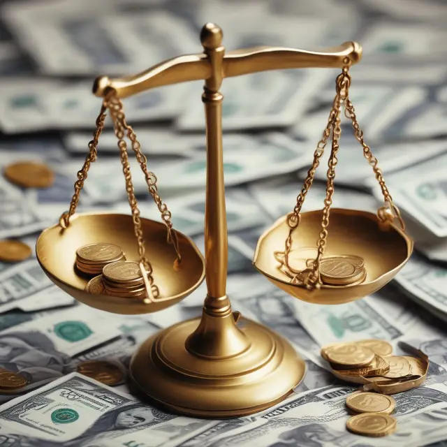 Golden scales balance inflation-adjusted gold coins and paper money against an hourglass illustrating the significance of real returns in investment analysis.