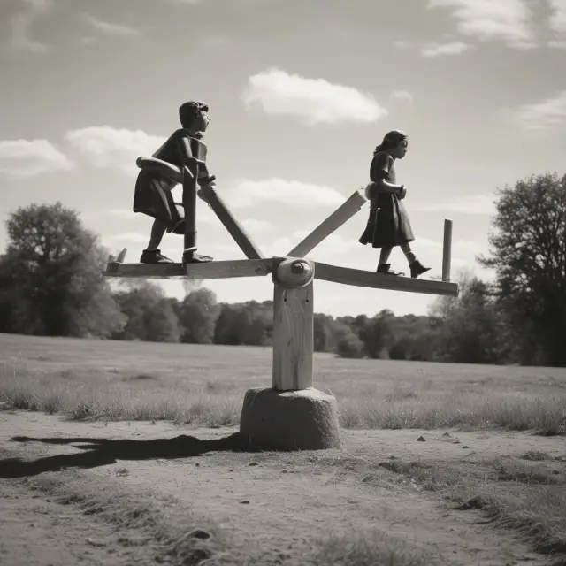 Visualizing the economic balance between actual and potential GDP on a seesaw to illustrate inflationary and deflationary gaps