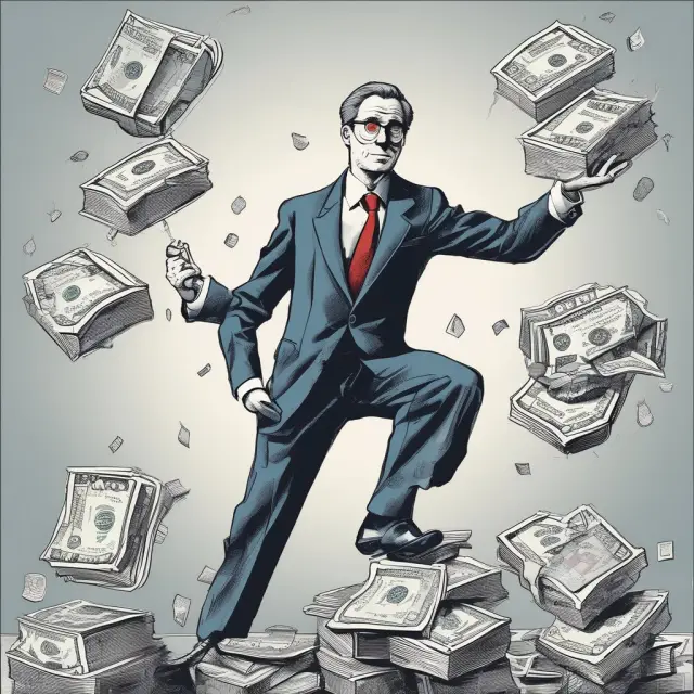 An image of a central banker skillfully balancing fiscal policy tools (government spending and taxation) and monetary policy levers (interest rates and bond sales) to manage an inflationary gap.