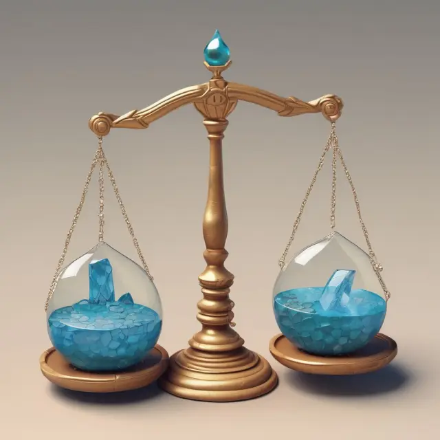 Image of a golden scale balancing with precious gems representing excess returns and water droplets symbolizing the tracking error
