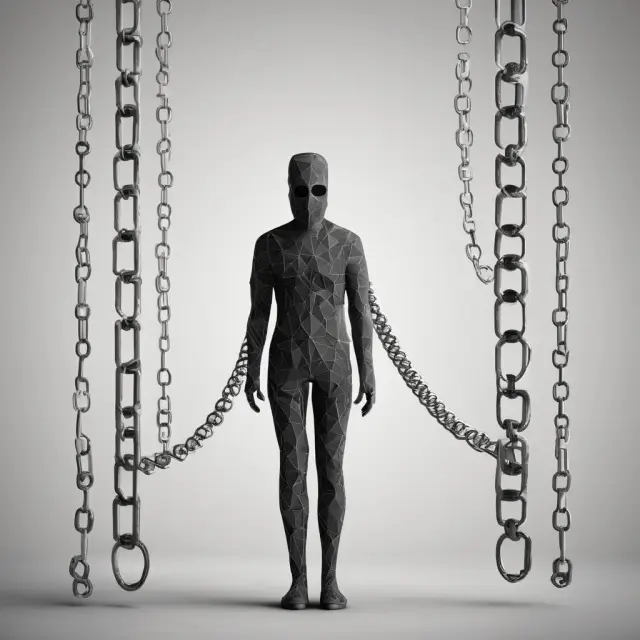 A specter (inherent risk) lurking in the shadows vs. a chain symbolizing control risk, emphasizing their contrasting impacts on financial audits.