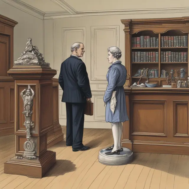 A concerned heir appears before a judge to determine inheritance tax liabilities, symbolizing the balance between familial obligations and financial responsibilities.