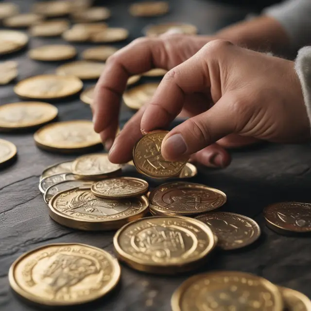 Non-spousal beneficiary pondering over gilded coins symbolizing inherited IRA funds and ten-year timer, demonstrating strategies for managing distributions post-SECURE Act.