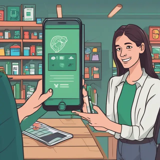 Retailer approving in-house financing for a customer via technology platforms. Modern POS systems and fintech logos surround the scene.