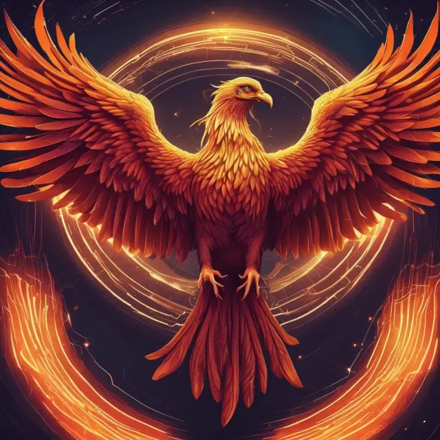 Image of a mythical Phoenix emerging from a blockchain network, signifying the dynamic nature and growth potential of ICOs