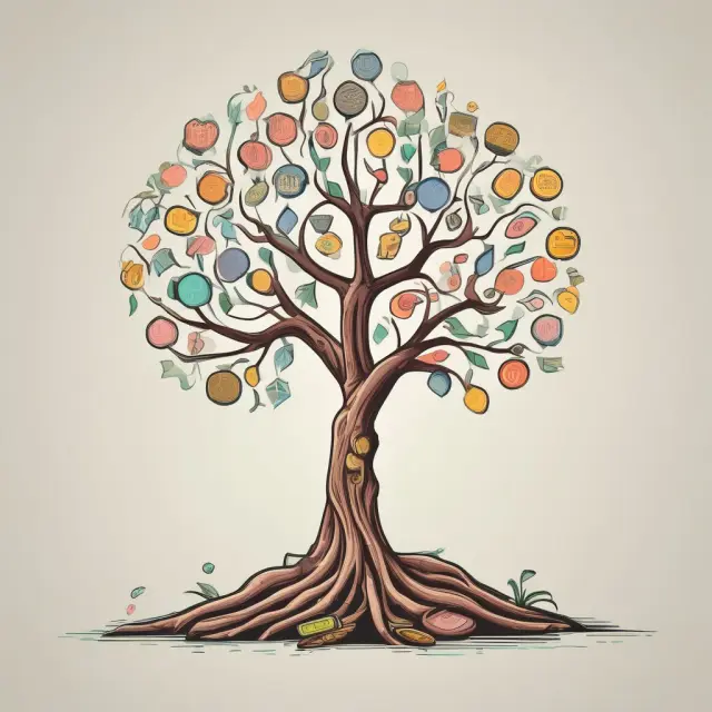 An illustration of a tree connecting entrepreneurs and investors through an Initial Coin Offering, symbolizing growth and opportunity