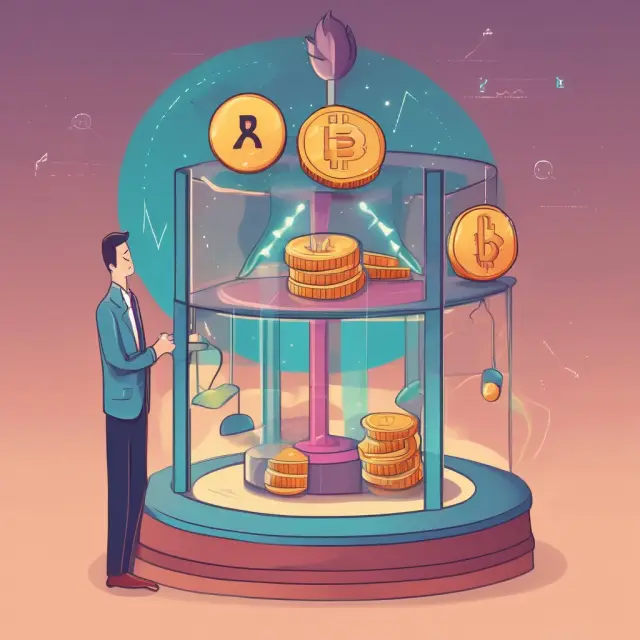 An entrepreneur weighing an ICO token and a traditional venture capital fund on opposite scales, representing the decision-making process between these two funding methods