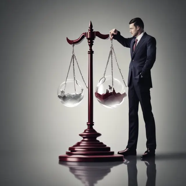 An investor weighs potential gains against risks, studying market trends.