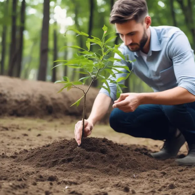 An entrepreneur nurturing a new store branch from an existing tree, symbolizing growth and expansion